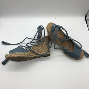 Denim Lace-Up Espadrille Wedge